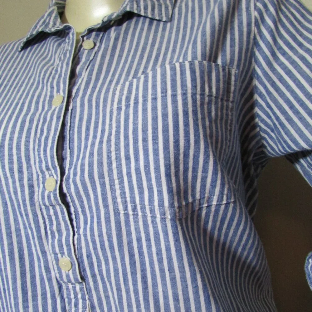 J Crew Boy Fit Striped Chambray Cotton / Linen Top - Picture 3 of 10